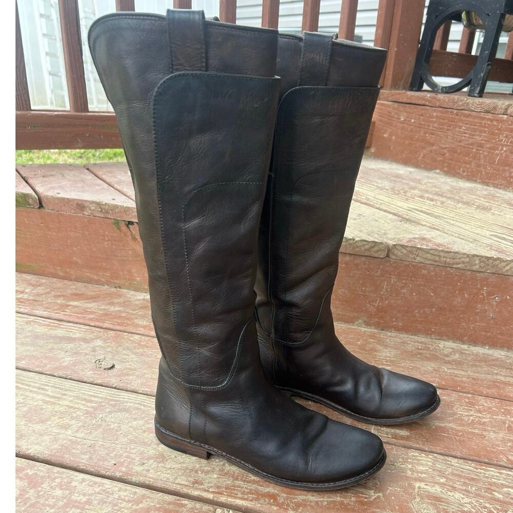 Frye Paige Women's Dark Brown Leather Tall Riding Boots 76534 US 7.5